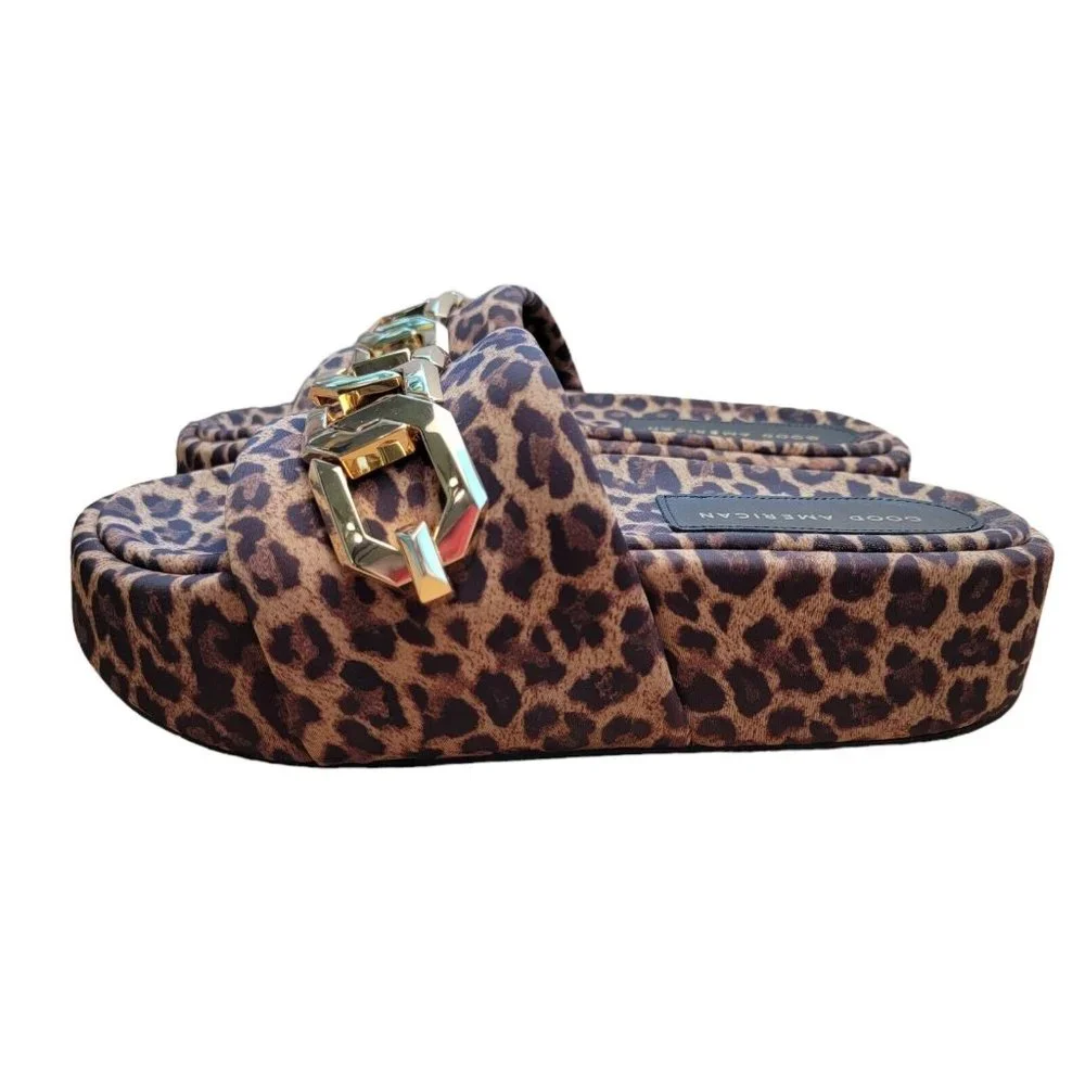 Good American Leopard Chain Platform Slide Sandal Size 7 nwob